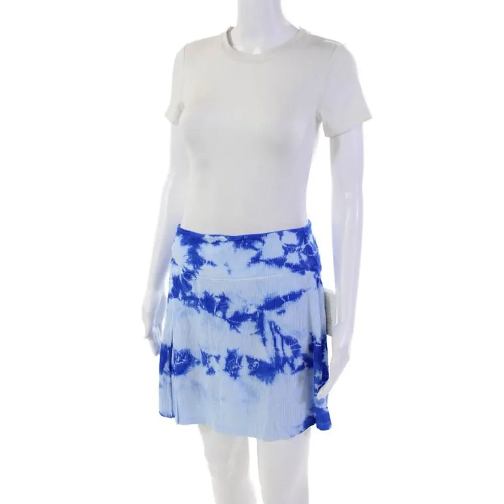 Year Of Ours Womens Textured Elastic Waist Tie Dye Skort Blue Size L